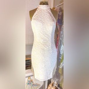 White Fringe-Beaded Sequin Mini-dress by Laura Ashley, Size 8